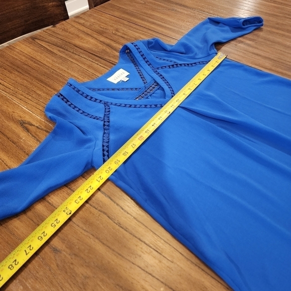 Sugar candy mountain Sabine Royal Blue 3/4 Sleeve sheath eyelet Mini DRESS M - Picture 3 of 10